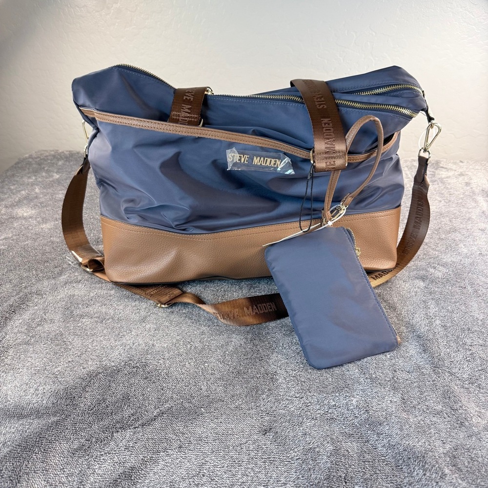 Steve Madden BCALYPSO Navy Blue Two Tone Overnighter Bag NWT